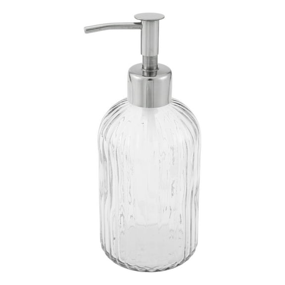 Unique Bargains 1 Pc Elegant Soap Pump Dispenser for Bathroom 13.52oz Clear Silver Tone