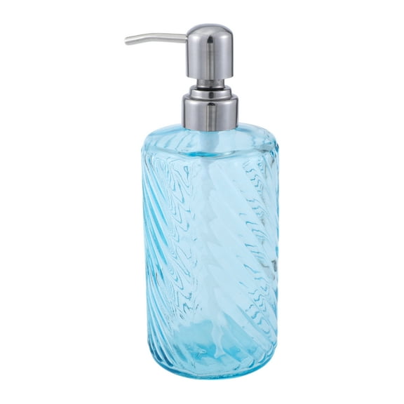 Unique Bargains 1 Pc Elegant Twill Pattern Soap Pump Dispenser for Bathroom 16.9oz Blue Silver Tone