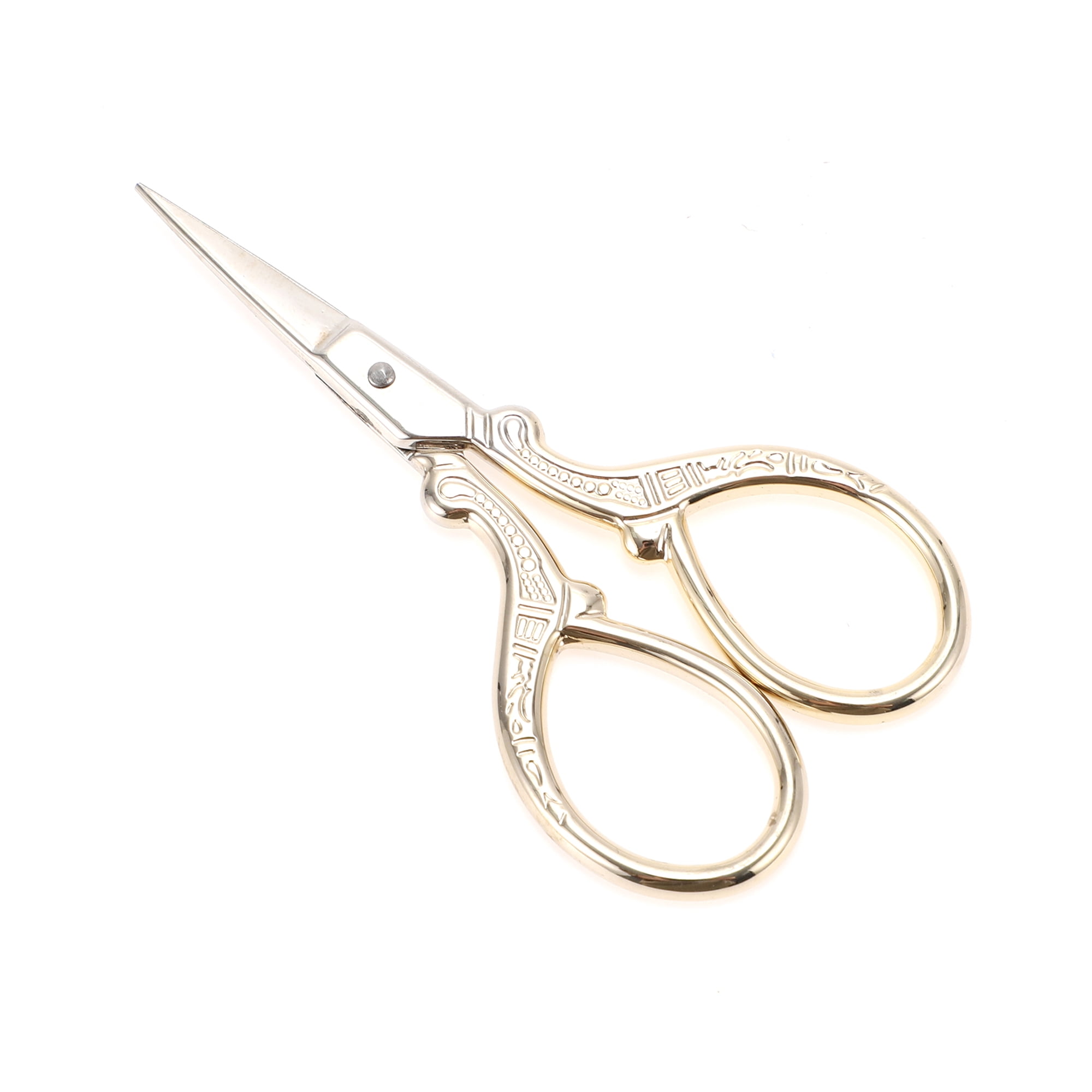 Unique Bargains 1 Pc Embossed Scissors Eyebrow Trimmer Bathroom Gold Tone