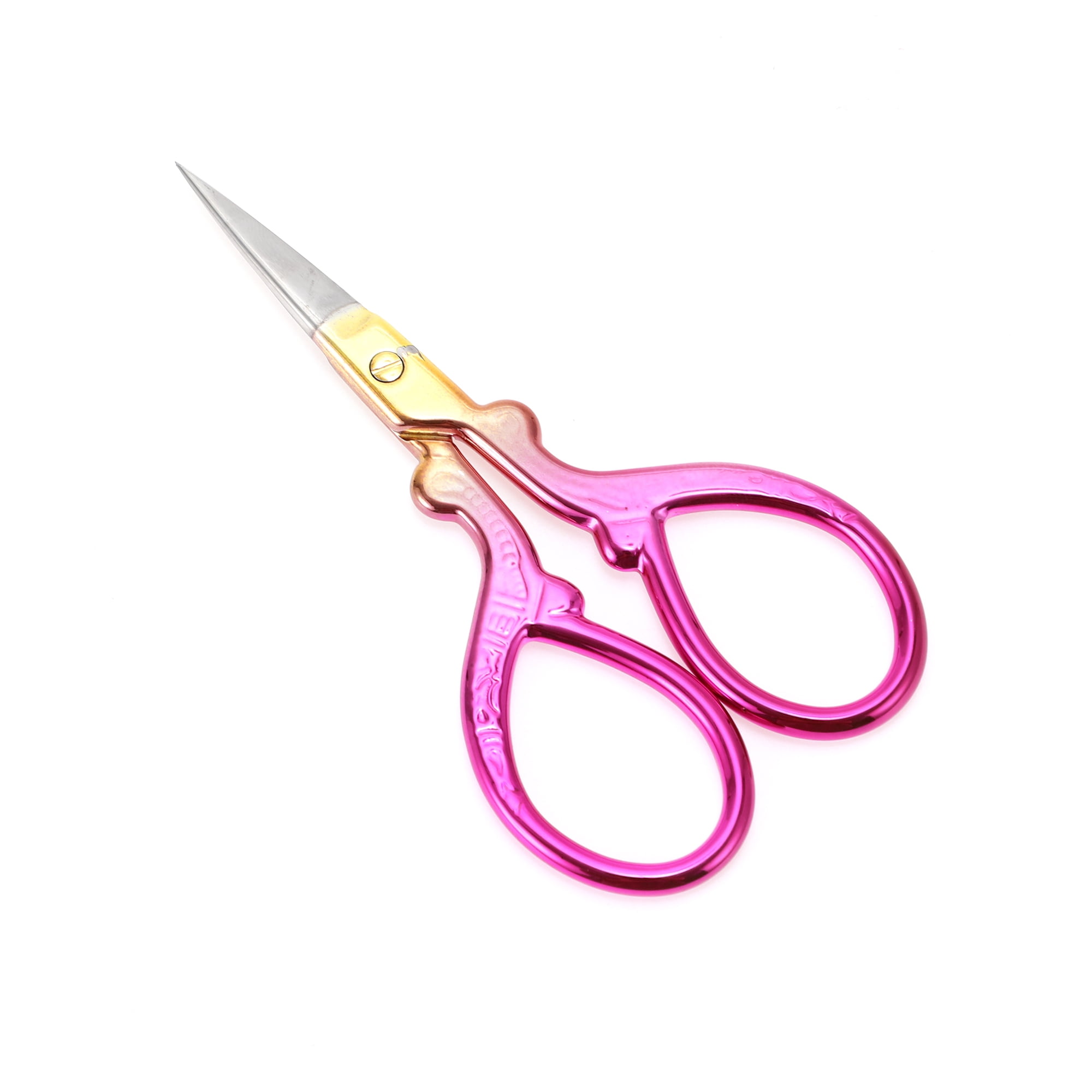 Unique Bargains 1 Pc Embossed Scissors Eyebrow Trimmer Bedroom Gold Tone, Pink