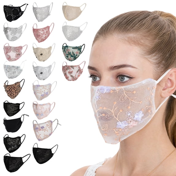 Unique Bargains 1 Pc Five-petal Flower Sunscreen Mask Lace White Embroidery