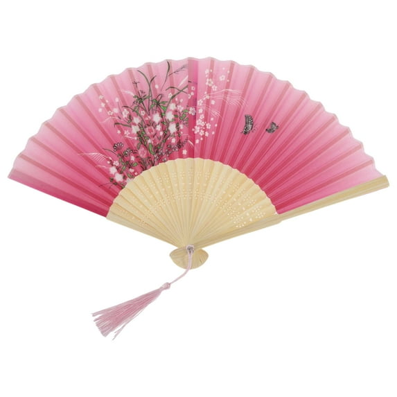 Unique Bargains 1 Pc Evening Blossom Elegance Design Folding Fan for Dancing Party Pink Bamboo Silk