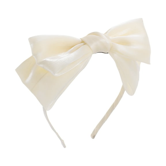 Unique Bargains 1 Pc Exquisite Gauze Shiny Silk Bow Headband Beige
