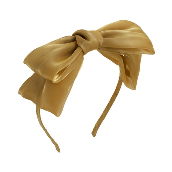 Unique Bargains 1 Pc Exquisite Gauze Shiny Silk Bow Headband Khaki