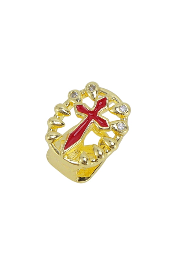 1 Pc Fake Grills Hip Hop Cross-shaped Teeth Grillz Gold Tone