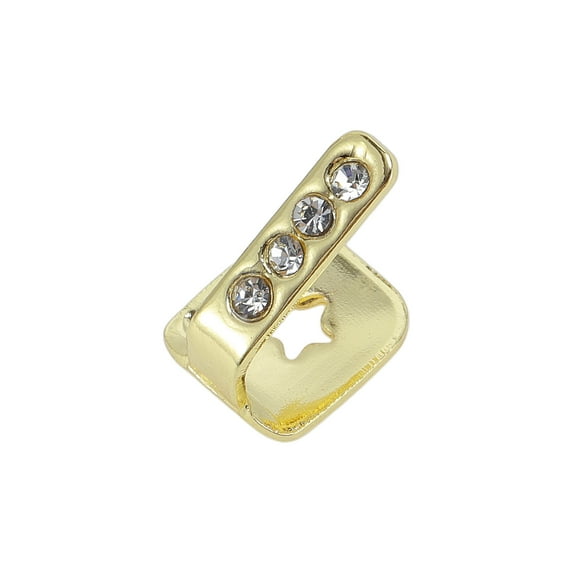 Unique Bargains 1 Pc Fake Grills Hip Hop Four Rhinestones Teeth Grillz Gold Tone