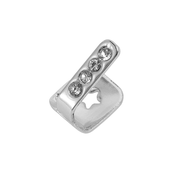Unique Bargains 1 Pc Fake Grills Hip Hop Four Rhinestones Teeth Grillz Silver Tone