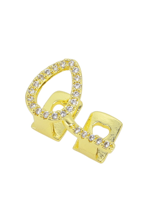 1 Pc Fake Grills Hip Hop Hollowout Rhinestone Heart Teeth Grillz Gold Tone