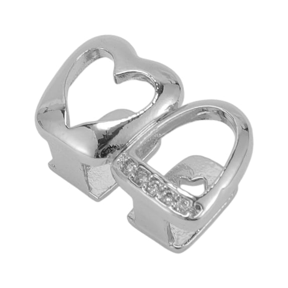 Unique Bargains 1 Pc Fake Grills Hip Hop Rhinestone Heart Teeth Grillz Silver Tone