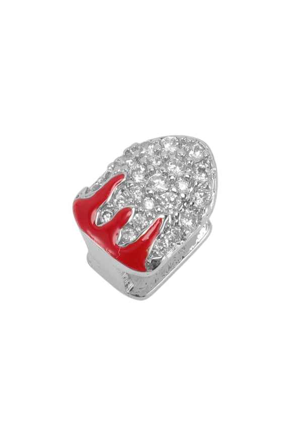1 Pc Fake Grills Hip Hop Single Teeth Grillz Silver Tone Red