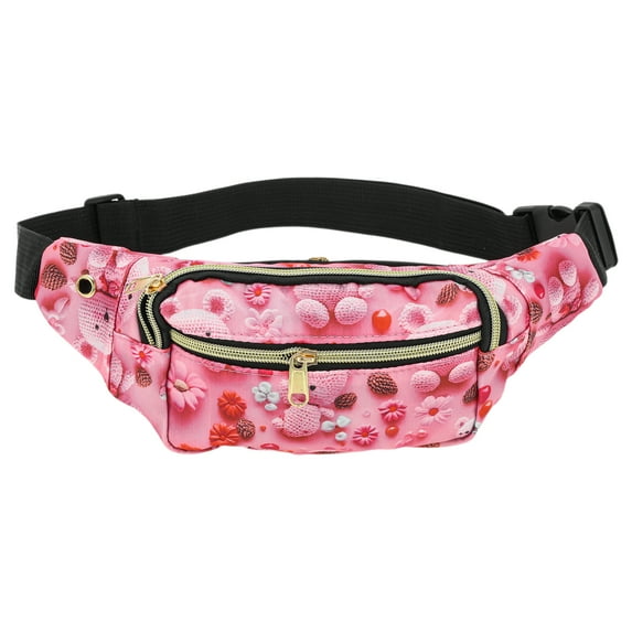 Unique Bargains 1 Pc Fanny Pack Bears Print Waist Bag Rose Red