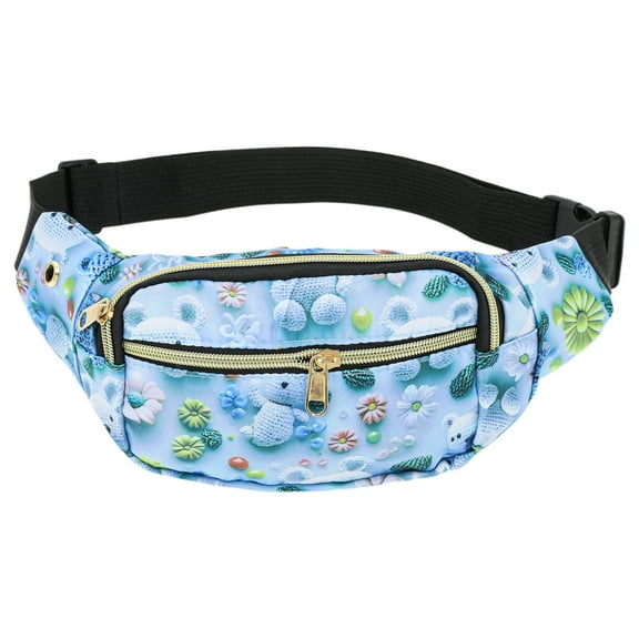 Unique Bargains 1 Pc Fanny Pack Bears Print Waist Bag Sky Blue