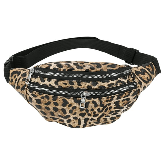 Unique Bargains 1 Pc Fanny Pack Leopard Pattern Waist Bag Coffee Color