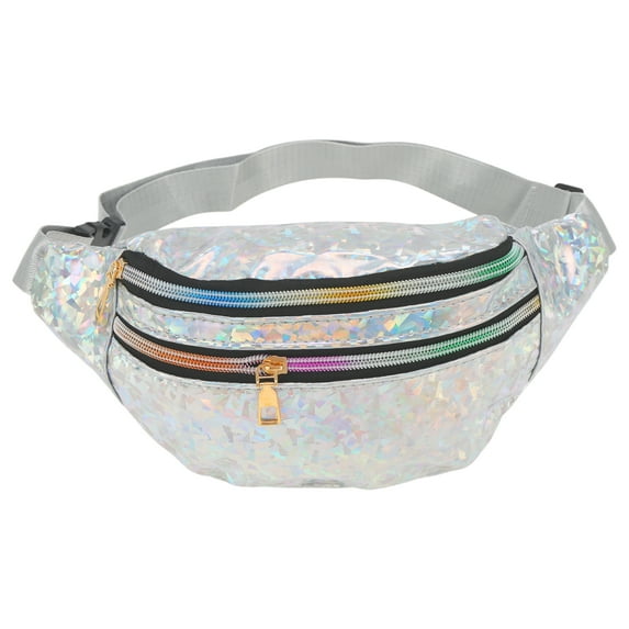 Unique Bargains 1 Pc Fanny Pack Multi-functional Waist Bag Silver Tone