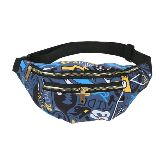 Unique Bargains 1 Pc Fanny Pack Retro Fashion Print Waist Bag Black Blue