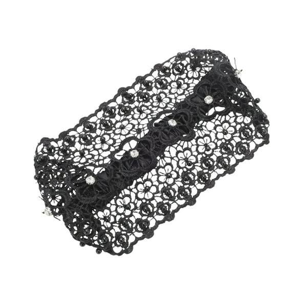 Unique Bargains 1 Pc Fashion Bead Hollow Wide Headwrap Black