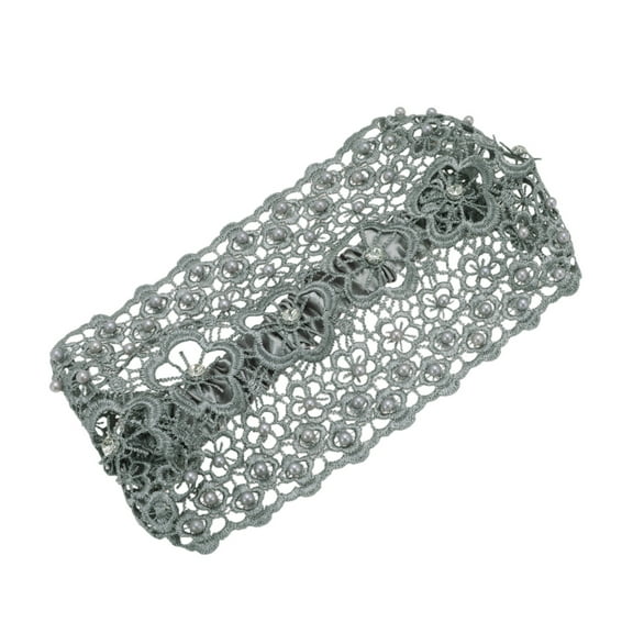 Unique Bargains 1 Pc Fashion Bead Hollow Wide Headwrap Gray