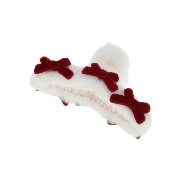 Unique Bargains 1 Pc Fashion Bow Fleece Hair Clips for Home Red White
