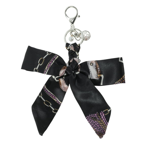 Unique Bargains 1 Pc Fashion Bow Scarf Handbag Charm Bag Accessories Black
