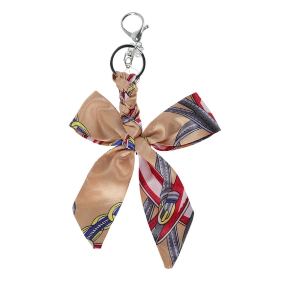 Unique Bargains 1 Pc Fashion Bow Scarf Handbag Charm Bag Accessories Champagne