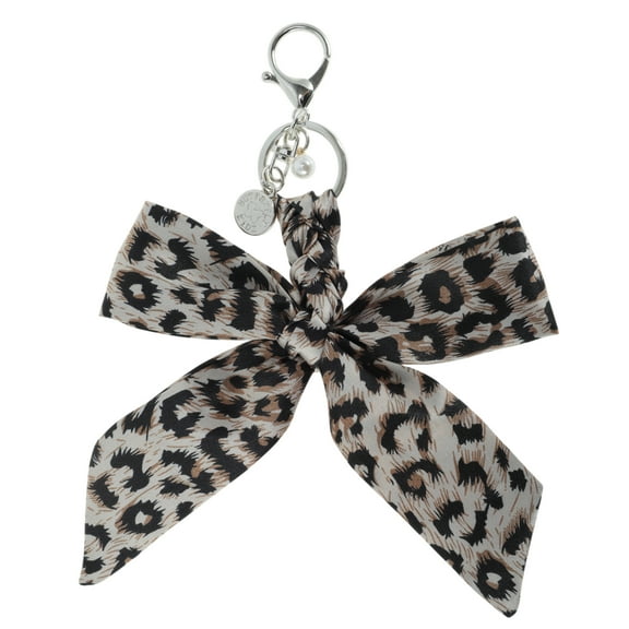 Unique Bargains 1 Pc Fashion Bow Scarf Leopard Print Handbag Charm Bag Accessories White