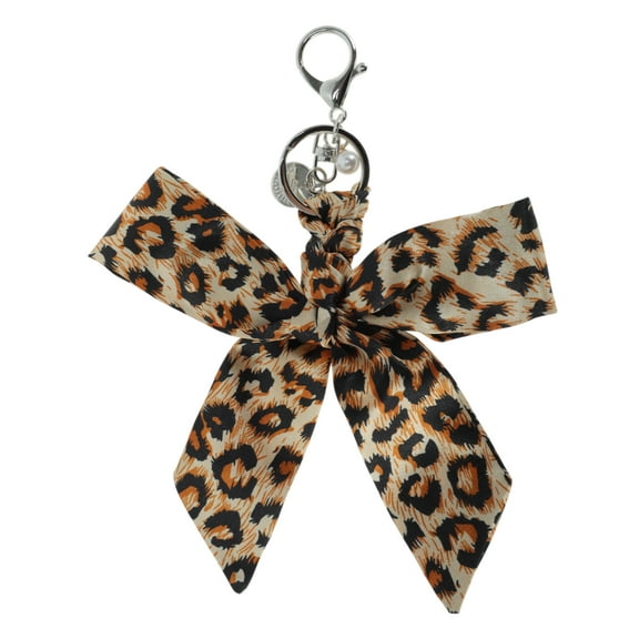 Unique Bargains 1 Pc Fashion Bow Scarf Leopard Print Handbag Charm Bag Accessories Yellow