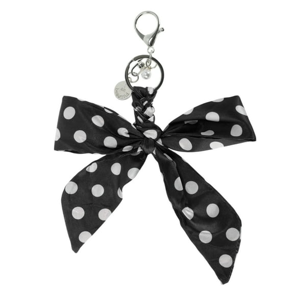 Unique Bargains 1 Pc Fashion Bow Scarf Polka Dot Print Handbag Charm Bag Accessories Black