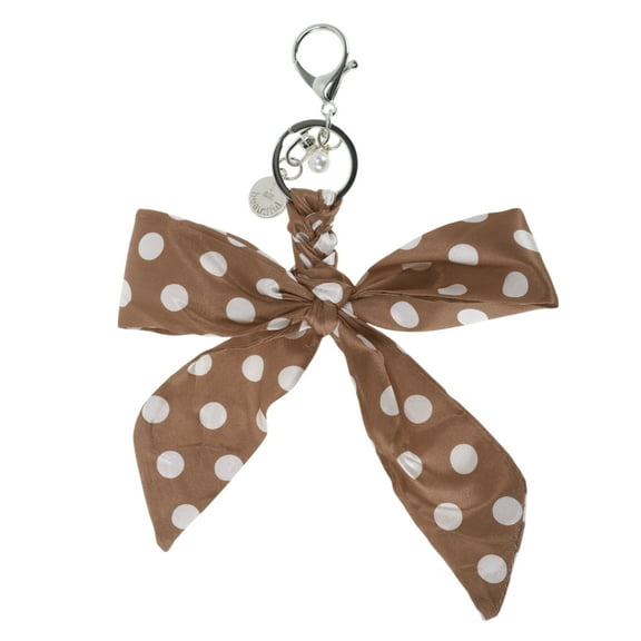 Unique Bargains 1 Pc Fashion Bow Scarf Polka Dot Print Handbag Charm Bag Accessories Coffe Color