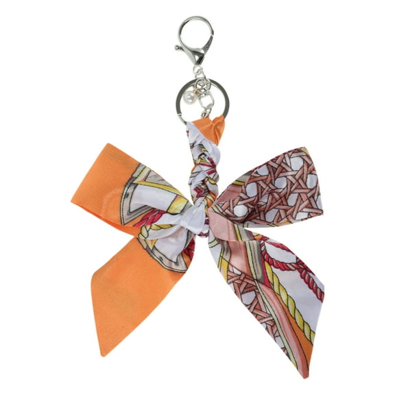 Unique Bargains 1 Pc Fashion Bow Scarf Wheel Print Handbag Charm Bag Accessories Orange