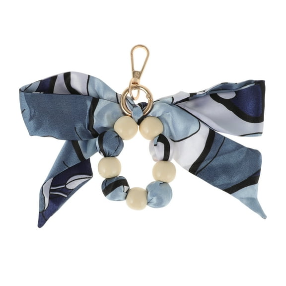 Unique Bargains 1 Pc Fashion Bow Wooden Beads Bag Charm Handbag Accessories Gray, Blue