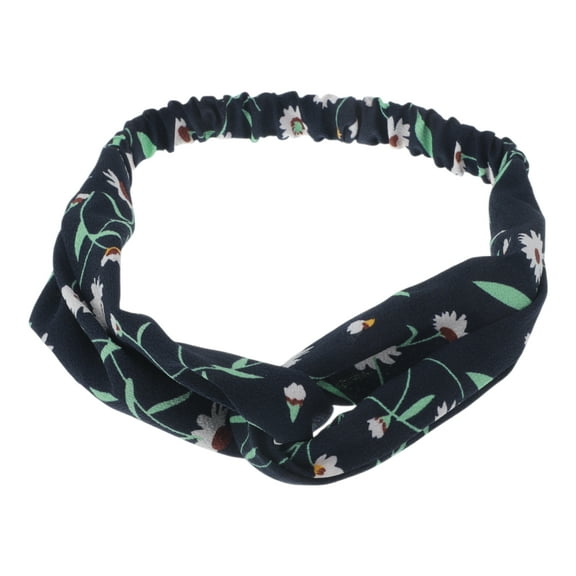Unique Bargains 1 Pc Fashion Chrysanthemum Pattern Cross Elastic Hairband for Women Navy Blue