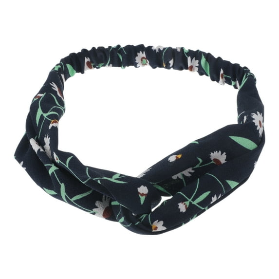 Unique Bargains 1 Pc Fashion Chrysanthemum Pattern Cross Elastic Hairband for Women Navy Blue