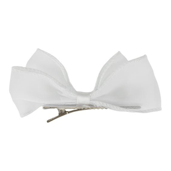 Unique Bargains 1 Pc Fashion Double Layer Bow Hair Clips Hairdo Clip for Women 4.72"x2.36" White