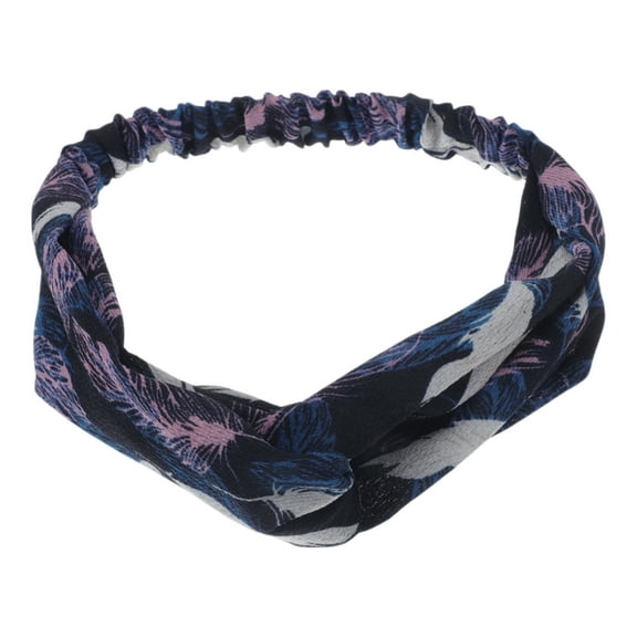 Unique Bargains 1 Pc Fashion Feather Pattern Cross Elastic Hairband for Women Navy Blue