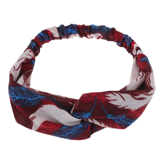 Unique Bargains 1 Pc Fashion Feather Pattern Cross Elastic Hairband for Women Wine Red