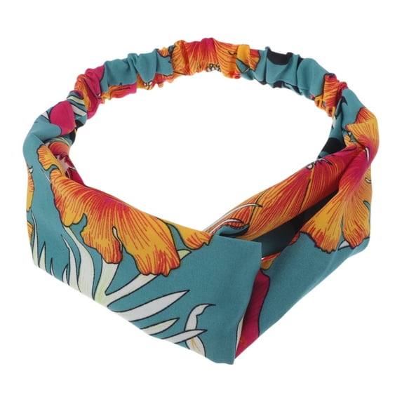 Unique Bargains 1 Pc Fashion Flower Pattern Cross Elastic Hairband for Women Green