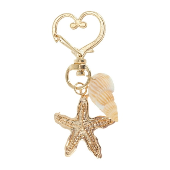 Unique Bargains 1 Pc Fashion Heart Buckle Starfish Conch Handbag Charm Bag Accessories Gold Tone