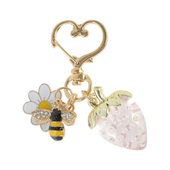 Unique Bargains 1 Pc Fashion Heart Buckle Strawberry Bees Daisys Handbag Charm Bag Accessories Transparent Pink