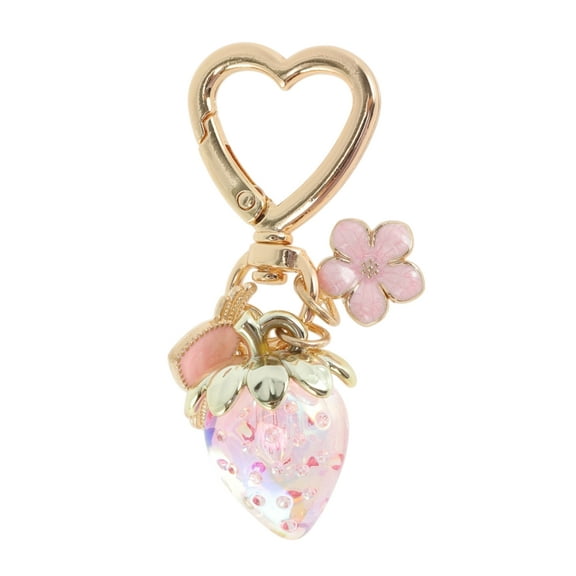 Unique Bargains 1 Pc Fashion Heart Buckle Strawberry Flower Handbag Charm Bag Accessories Sparkling Pink