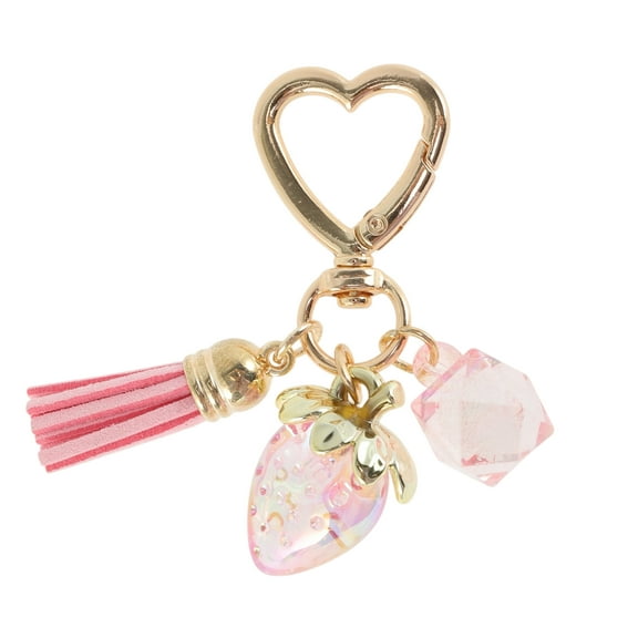 Unique Bargains 1 Pc Fashion Heart Buckle Strawberry Tassel Handbag Charms Bag Accessories Transparent Pink