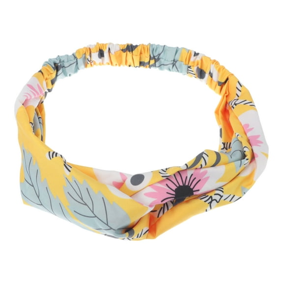Unique Bargains 1 Pc Fashion Leaf Pattern Cross Elastic Hairband for Women Yellow