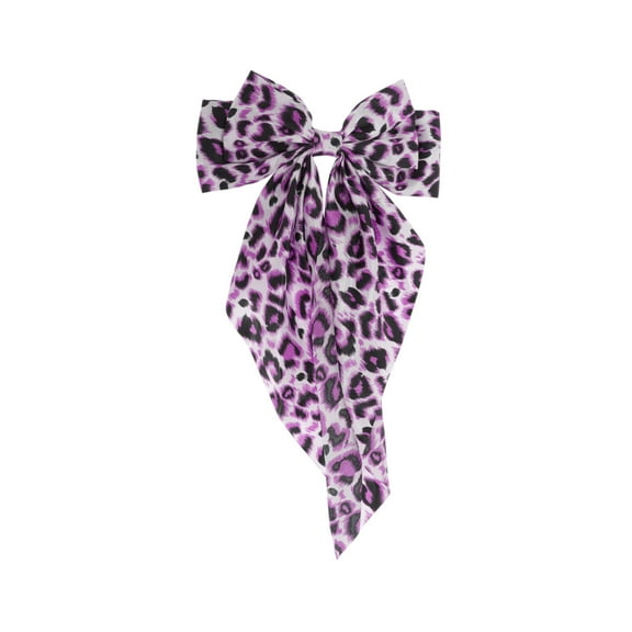 Unique Bargains 1 Pc Fashion Leopard Print Bow Ribbon Spring Hair Clips Purple Black