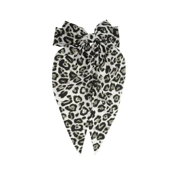 Unique Bargains 1 Pc Fashion Leopard Print Bow Ribbon Spring Hair Clips White Brown