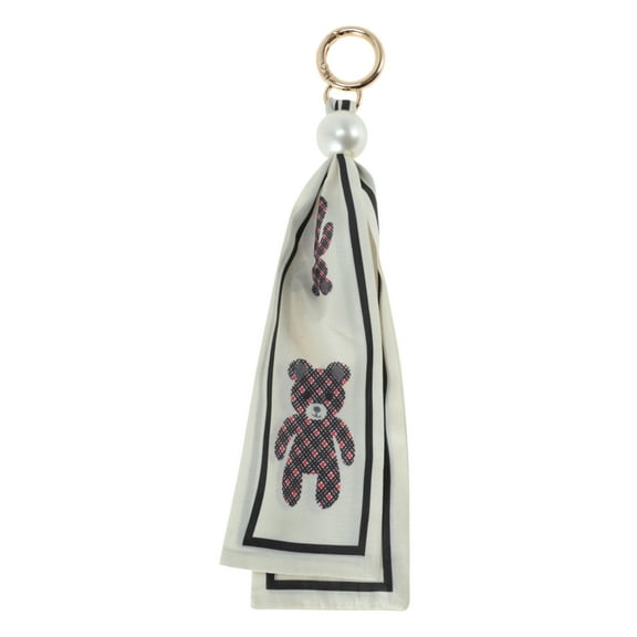 Unique Bargains 1 Pc Fashion Pearl Scarf Bears Print Handbag Charm Bag Accessories Beige