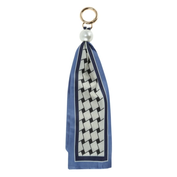Unique Bargains 1 Pc Fashion Pearl Scarf Plaid Print Handbag Charm Bag Accessories Blue
