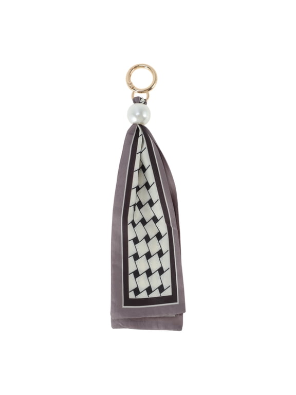 1 Pc Fashion Pearl Scarf Plaid Print Handbag Charm Bag Accessories Gray