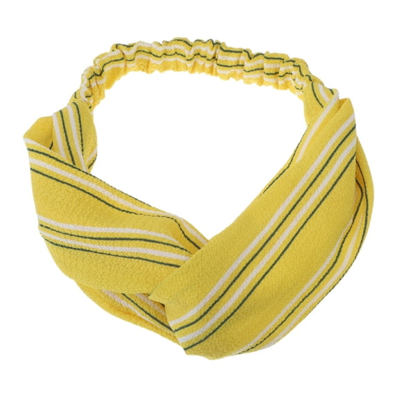 Unique Bargains 1 Pc Fashion Pinstripe Pattern Cross Elastic Hairband for Women White Yellow
