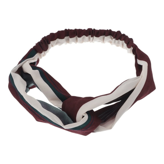 Unique Bargains 1 Pc Fashion Pinstripe Pattern Cross Elastic Hairband for Women Wine Red Gray