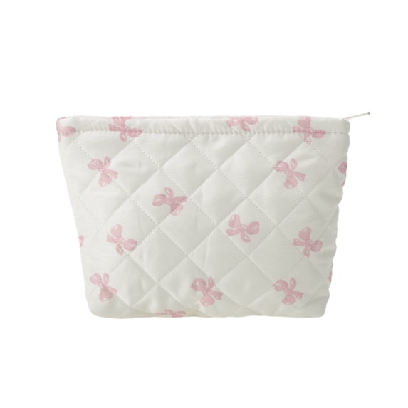 Unique Bargains 1 Pc Fashion Plaid Bow Makeup Bag for Organization Pink