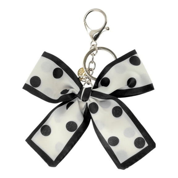 Unique Bargains 1 Pc Fashion Polka Dot Print Scarf Handbag Charm Bag Accessories Black